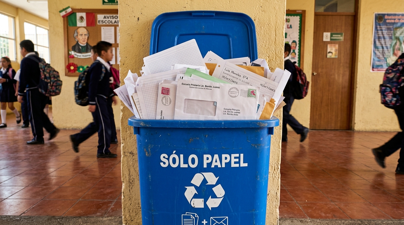 Contenedor azul escolar de reciclaje de papel